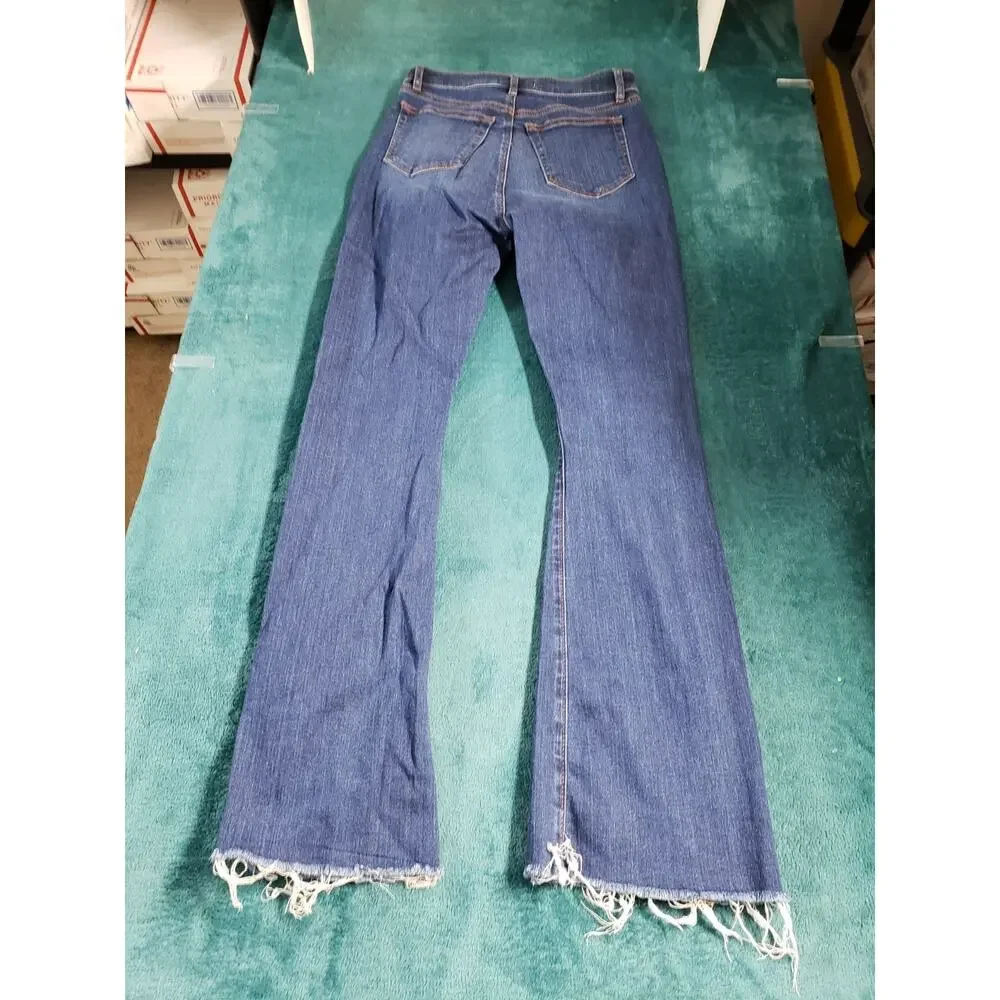 Loft Jeans Size 00 Petite Women Blue Pants Stretch Fray Hem Mid Rise Slim flared